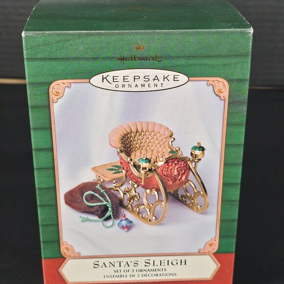 2001 Hallmark Keepsake Ornament Santa Sleigh Set Of 2 Ornaments NIB - Picture 4 of 16